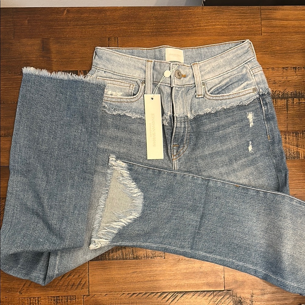 Jonathan Simkhai Distressed River Straight Blue Jeans